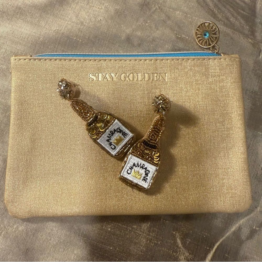 New Year's Eve celebration Champagne beaded earrings in Gold Bag